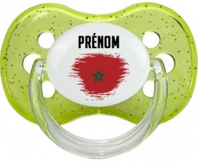 Drapeau effet pinceau Maroc avec prénom Sucette Cerise Vert à paillette
