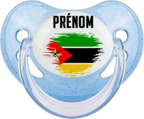 Drapeau effet pinceau Mozambique avec prénom Sucette Physiologique Bleue à paillette
