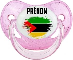 Drapeau effet pinceau Mozambique avec prénom Sucette Physiologique Rose à paillette