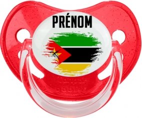 Drapeau effet pinceau Mozambique avec prénom Sucette Physiologique Rouge à paillette