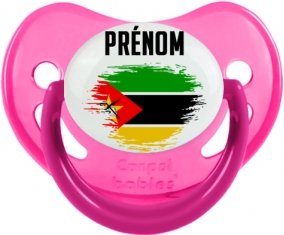 Drapeau effet pinceau Mozambique avec prénom Sucette Physiologique Rose phosphorescente