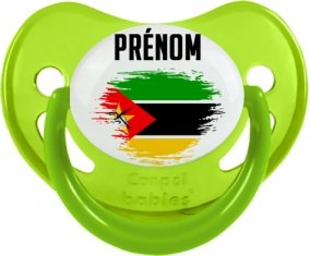 Drapeau effet pinceau Mozambique avec prénom Sucette Physiologique Vert phosphorescente