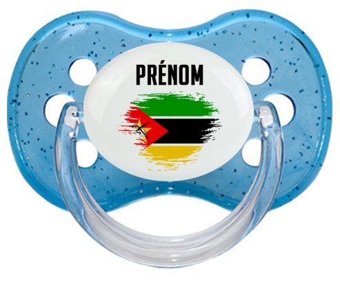 Drapeau effet pinceau Mozambique avec prénom Sucette Cerise Bleu à paillette