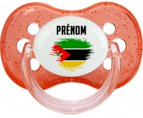 Drapeau effet pinceau Mozambique avec prénom Sucette Cerise Rouge à paillette