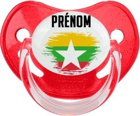 Drapeau effet pinceau Myanmar avec prénom Sucette Physiologique Rouge à paillette