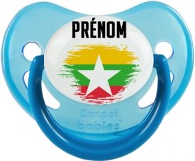 Drapeau effet pinceau Myanmar avec prénom Sucette Physiologique Bleue phosphorescente