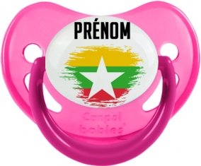Drapeau effet pinceau Myanmar avec prénom Sucette Physiologique Rose phosphorescente