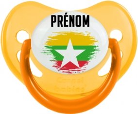 Drapeau effet pinceau Myanmar avec prénom Sucette Physiologique Jaune phosphorescente