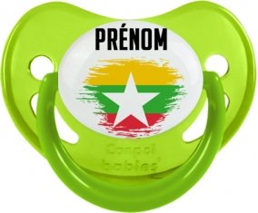 Drapeau effet pinceau Myanmar avec prénom Sucette Physiologique Vert phosphorescente