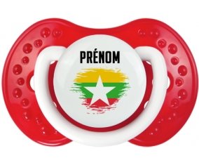 Drapeau effet pinceau Myanmar avec prénom Sucette LOVI Dynamic Blanc-rouge classique