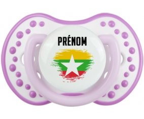 Drapeau effet pinceau Myanmar avec prénom Sucette LOVI Dynamic Blanc-mauve classique
