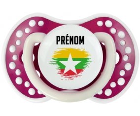 Drapeau effet pinceau Myanmar avec prénom Sucette LOVI Dynamic Fuchsia phosphorescente