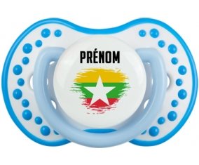Drapeau effet pinceau Myanmar avec prénom Sucette LOVI Dynamic Blanc-bleu phosphorescente