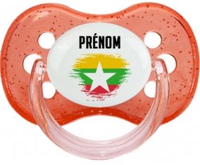 Drapeau effet pinceau Myanmar avec prénom Tétine Cerise Rouge à paillette