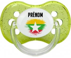 Drapeau effet pinceau Myanmar avec prénom Tétine Cerise Vert à paillette