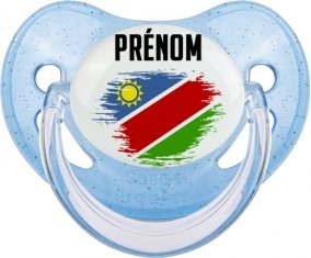 Drapeau effet pinceau Namibie avec prénom Tétine Physiologique Bleue à paillette