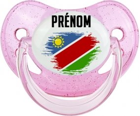 Drapeau effet pinceau Namibie avec prénom Tétine Physiologique Rose à paillette
