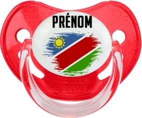 Drapeau effet pinceau Namibie avec prénom Tétine Physiologique Rouge à paillette