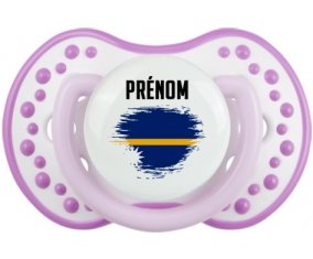 Drapeau effet pinceau Nauru avec prénom Tétine LOVI Dynamic Blanc-mauve classique