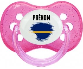 Drapeau effet pinceau Nauru avec prénom Sucette Cerise Rose à paillette