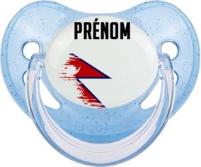 Drapeau effet pinceau Népal avec prénom Sucette Physiologique Bleue à paillette