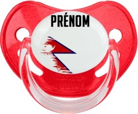 Drapeau effet pinceau Népal avec prénom Sucette Physiologique Rouge à paillette