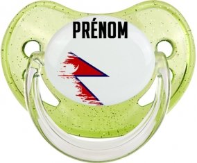 Drapeau effet pinceau Népal avec prénom Sucette Physiologique Vert à paillette
