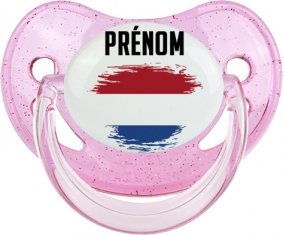 Drapeau effet pinceau Pays-Bas avec prénom Sucette Physiologique Rose à paillette