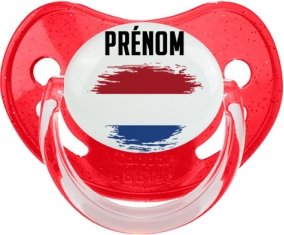 Drapeau effet pinceau Pays-Bas avec prénom Sucette Physiologique Rouge à paillette