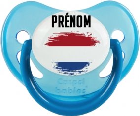 Drapeau effet pinceau Pays-Bas avec prénom Sucette Physiologique Bleue phosphorescente