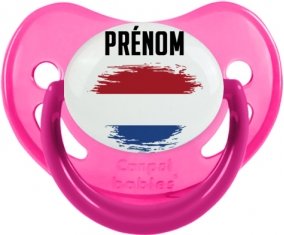 Drapeau effet pinceau Pays-Bas avec prénom Sucette Physiologique Rose phosphorescente