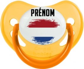 Drapeau effet pinceau Pays-Bas avec prénom Sucette Physiologique Jaune phosphorescente