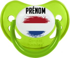 Drapeau effet pinceau Pays-Bas avec prénom Sucette Physiologique Vert phosphorescente
