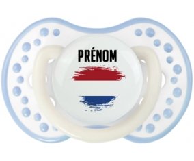 Drapeau effet pinceau Pays-Bas avec prénom Sucette LOVI Dynamic Blanc-cyan classique