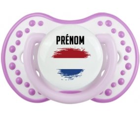 Drapeau effet pinceau Pays-Bas avec prénom Sucette LOVI Dynamic Blanc-mauve classique