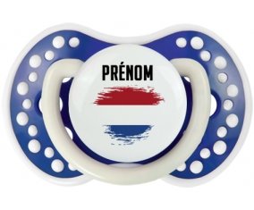 Drapeau effet pinceau Pays-Bas avec prénom Sucette LOVI Dynamic Bleu-marine phosphorescente