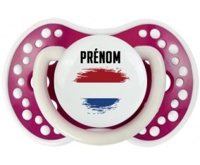 Drapeau effet pinceau Pays-Bas avec prénom Sucette LOVI Dynamic Fuchsia phosphorescente