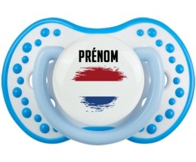 Drapeau effet pinceau Pays-Bas avec prénom Sucette LOVI Dynamic Blanc-bleu phosphorescente