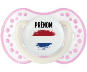 Drapeau effet pinceau Pays-Bas avec prénom Sucette LOVI Dynamic Blanc-rose phosphorescente