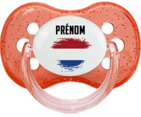 Drapeau effet pinceau Pays-Bas avec prénom Tétine Cerise Rouge à paillette