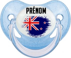 Drapeau effet pinceau Nouvelle-Zélande avec prénom Sucete Physiologique Bleue à paillette