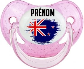 Drapeau effet pinceau Nouvelle-Zélande avec prénom Sucete Physiologique Rose à paillette