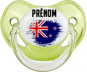 Drapeau effet pinceau Nouvelle-Zélande avec prénom Sucete Physiologique Vert à paillette