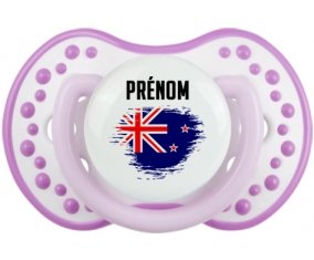 Drapeau effet pinceau Nouvelle-Zélande avec prénom Tétine LOVI Dynamic Blanc-mauve classique