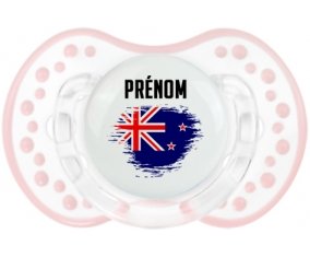 Drapeau effet pinceau Nouvelle-Zélande avec prénom Tétine LOVI Dynamic Retro-blanc-rose-tendre classique