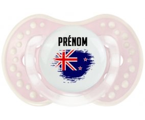Drapeau effet pinceau Nouvelle-Zélande avec prénom Tétine LOVI Dynamic Retro-rose-tendre classique