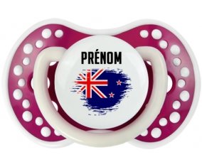 Drapeau effet pinceau Nouvelle-Zélande avec prénom Tétine LOVI Dynamic Fuchsia phosphorescente