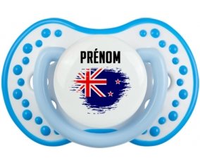 Drapeau effet pinceau Nouvelle-Zélande avec prénom Tétine LOVI Dynamic Blanc-bleu phosphorescente