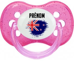 Drapeau effet pinceau Nouvelle-Zélande avec prénom Sucette Cerise Rose à paillette
