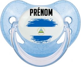 Drapeau effet pinceau Nicaragua avec prénom Sucette Physiologique Bleue à paillette